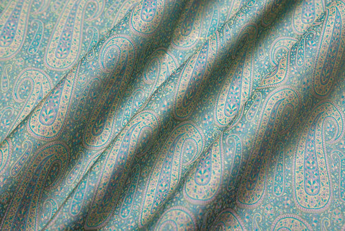 Powder Blue Handwoven Banarasi Tanchoi Silk Fabric