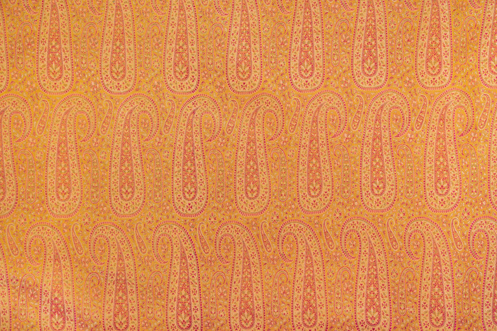 Mustard Yellow Handwoven Banarasi Tanchoi Silk Fabric
