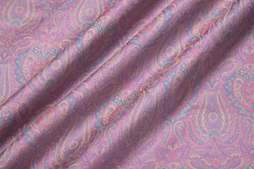 Lavendar Handwoven Banarasi Tanchoi Silk Fabric