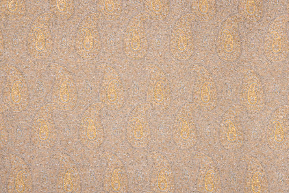 Grey Handwoven Banarasi Tanchoi Silk Fabric