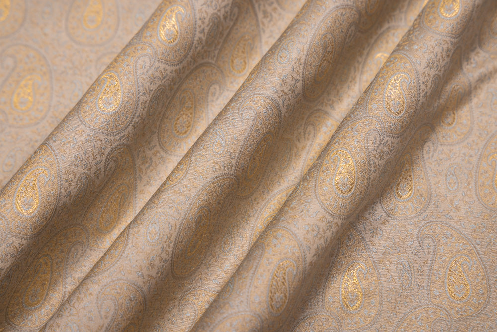 Grey Handwoven Banarasi Tanchoi Silk Fabric