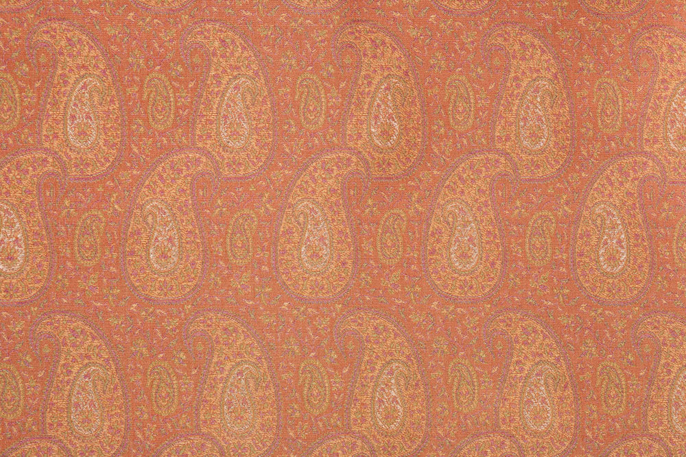 Peach Handwoven Banarasi Tanchoi Silk Fabric