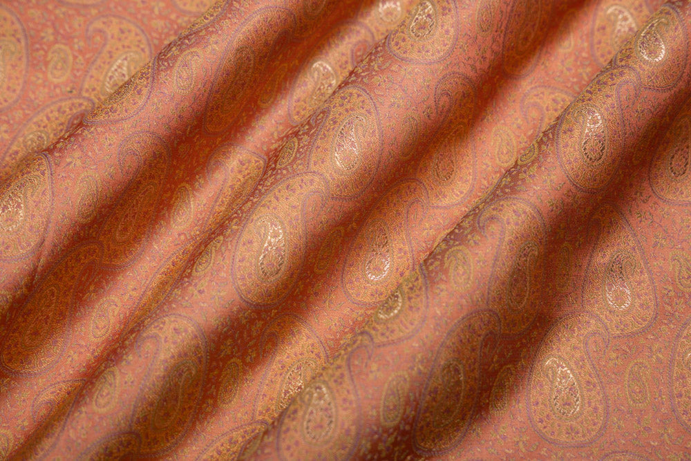 Peach Handwoven Banarasi Tanchoi Silk Fabric