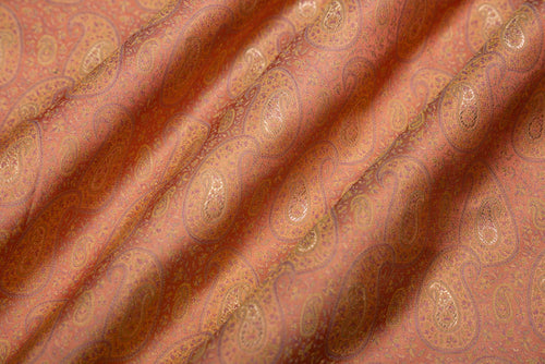 Peach Handwoven Banarasi Tanchoi Silk Fabric