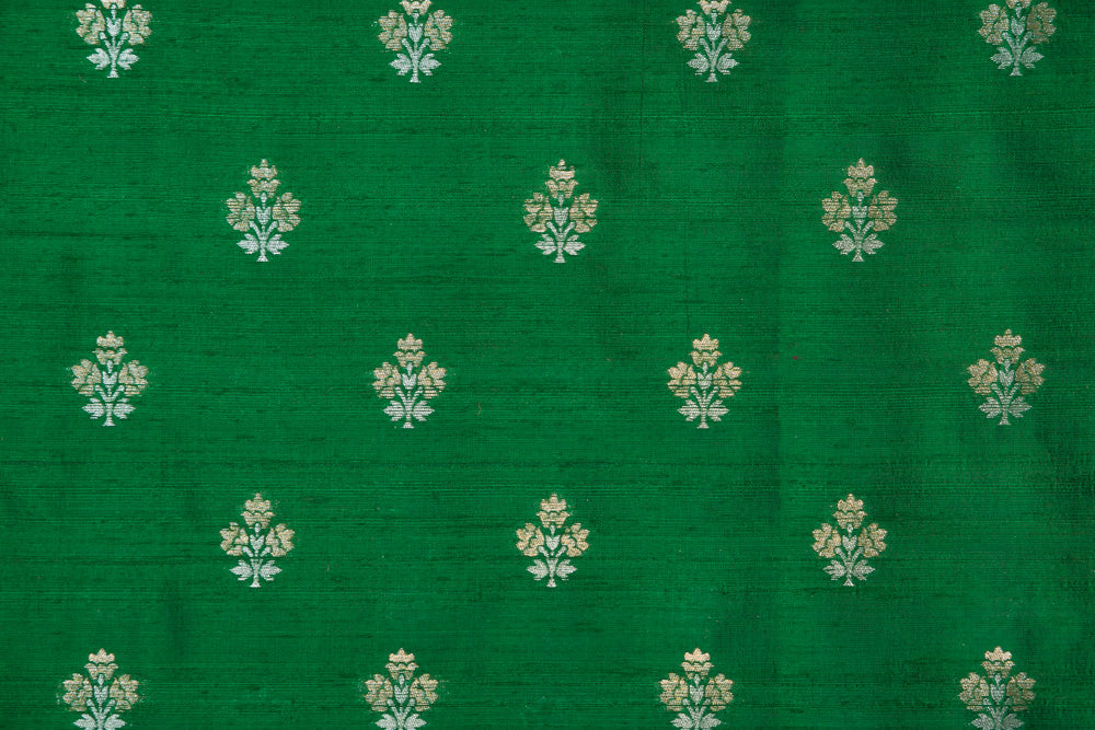 Green Handwoven Banarasi Raw Silk Fabric