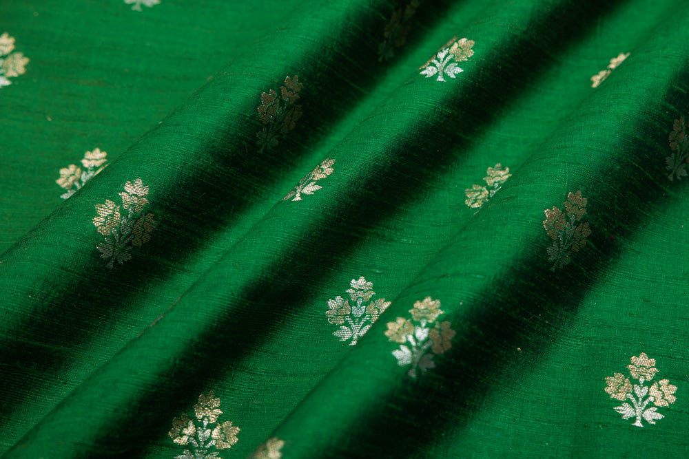 Green Handwoven Banarasi Raw Silk Fabric