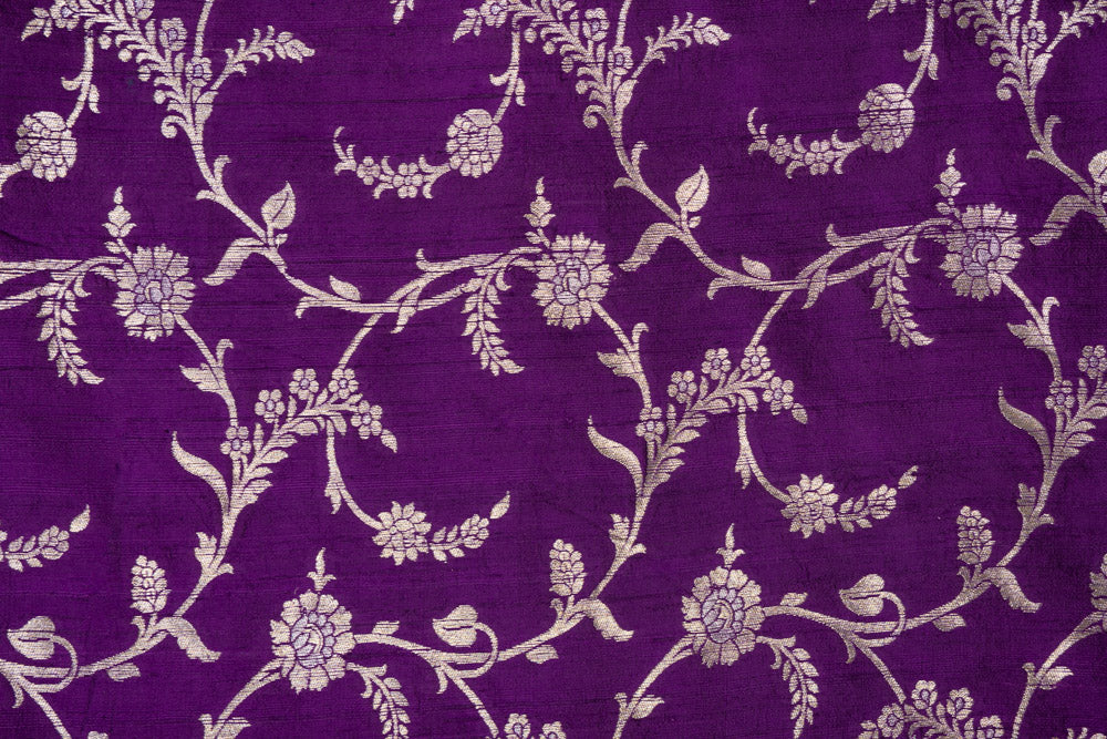 Purple Handwoven Banarasi Raw Silk Fabric