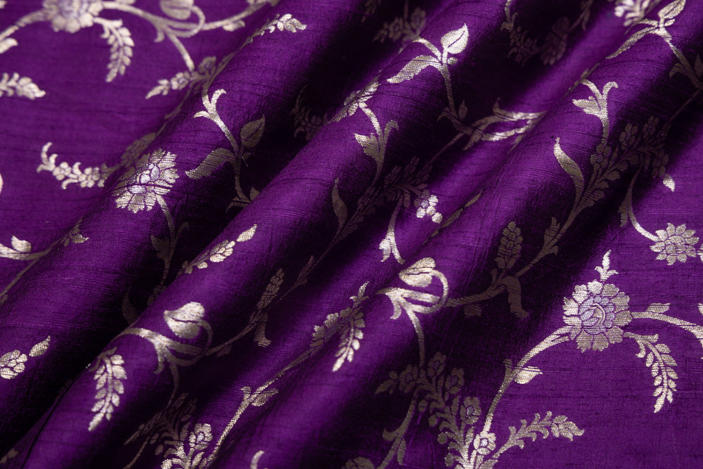 Purple Handwoven Banarasi Raw Silk Fabric