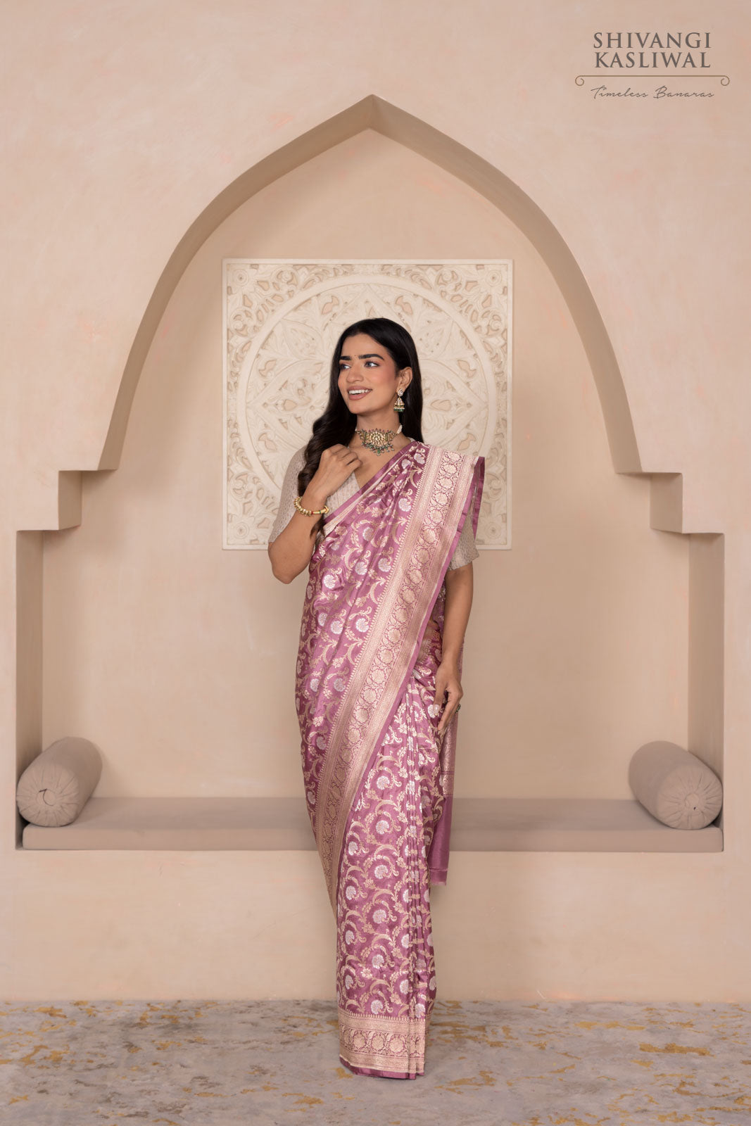 Mauve Handwoven Banarasi Silk Saree