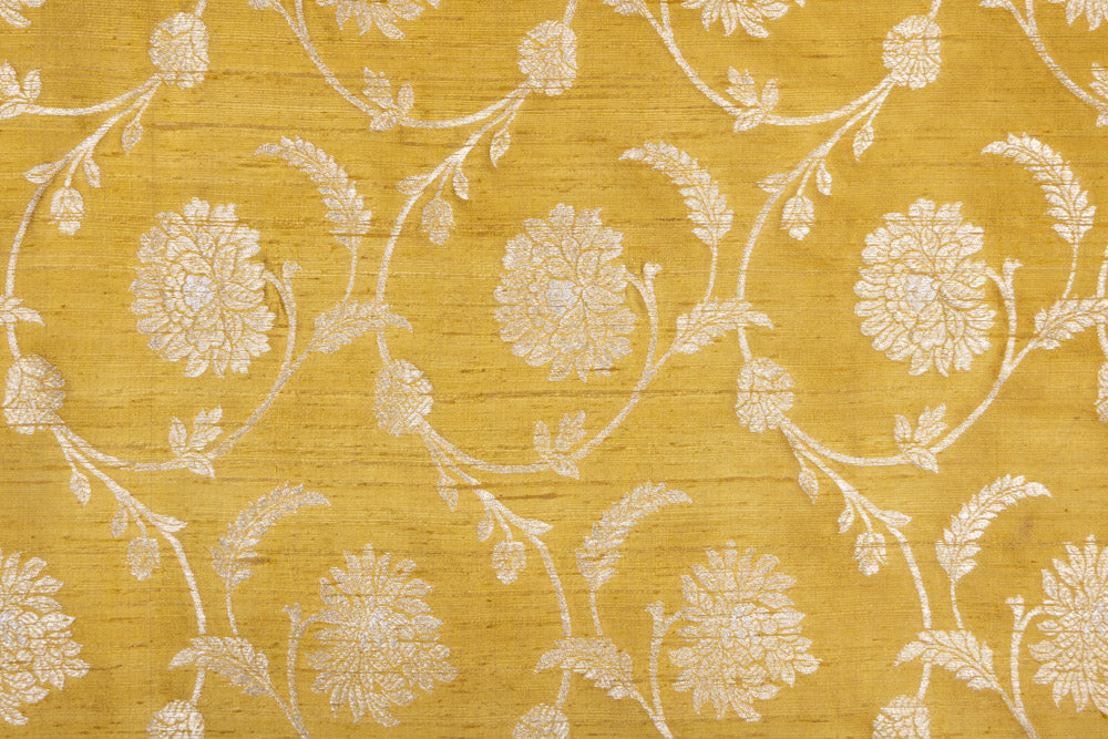 Yellowish Green Handwoven Banarasi Raw Silk Fabric