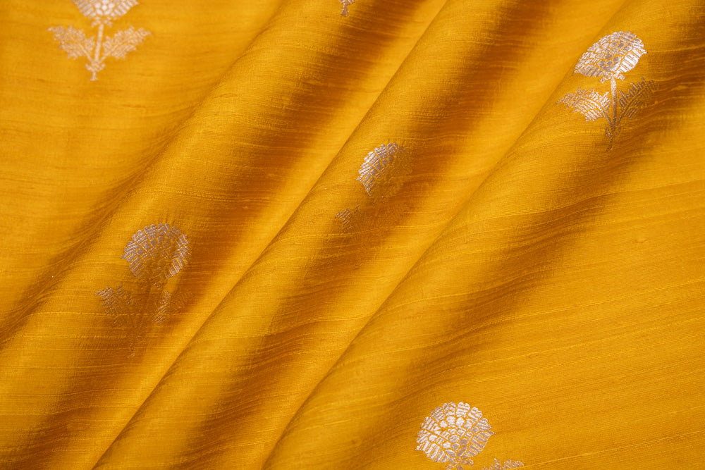 Yellow Handwoven Banarasi Raw Silk Fabric