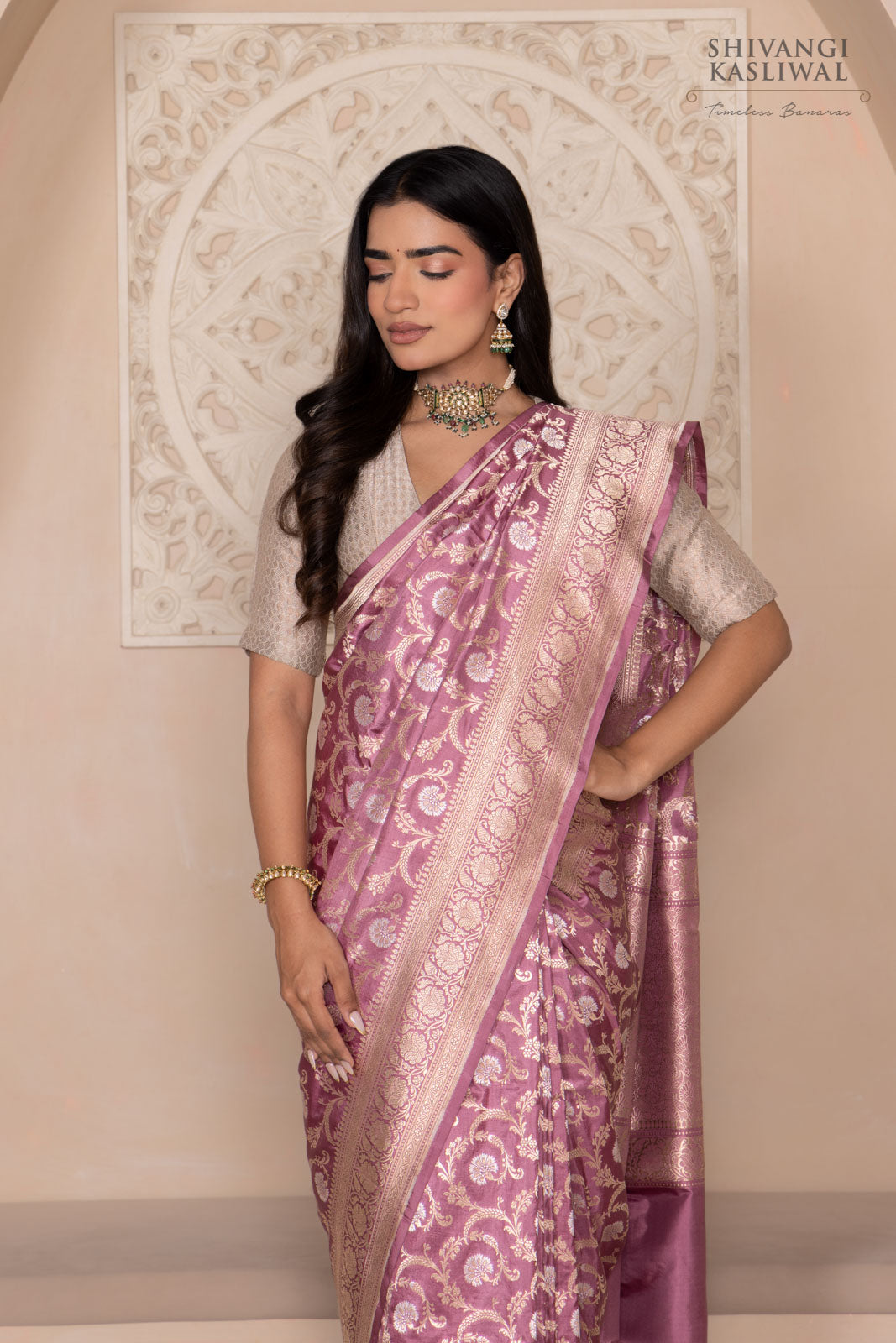 Mauve Handwoven Banarasi Silk Saree