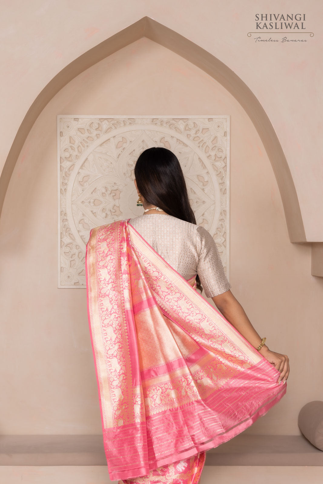 Pink Handwoven Banarasi Kadhua Silk Saree