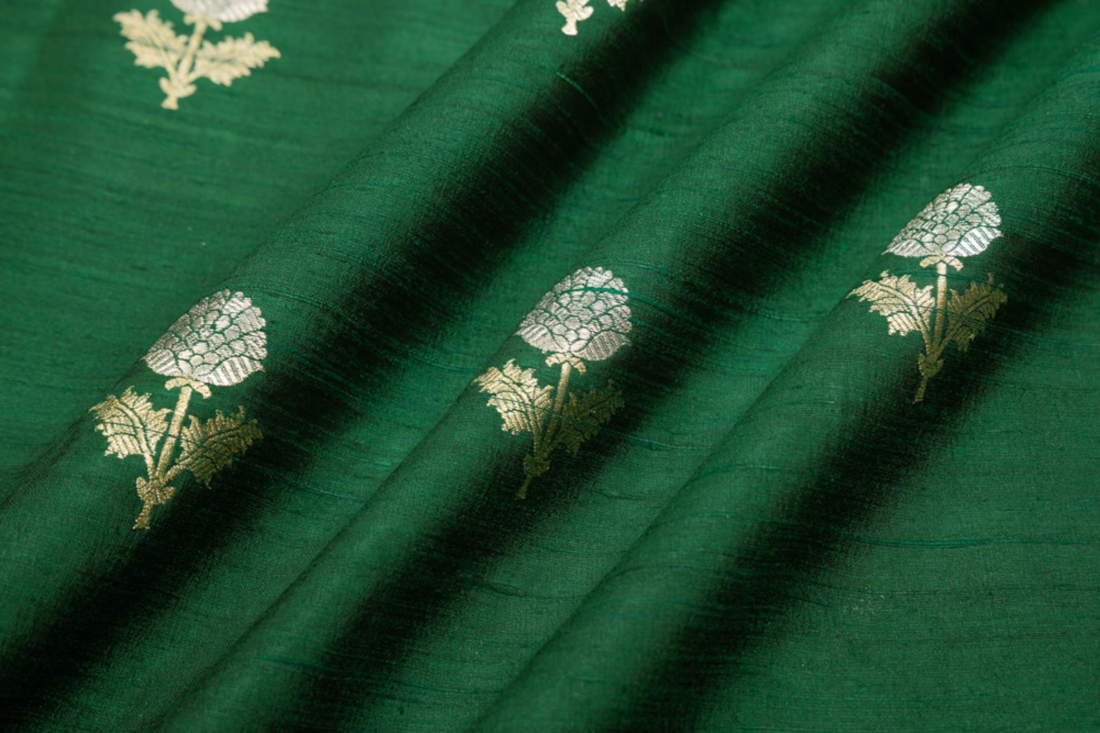 Green Handwoven Banarasi Raw Silk Fabric