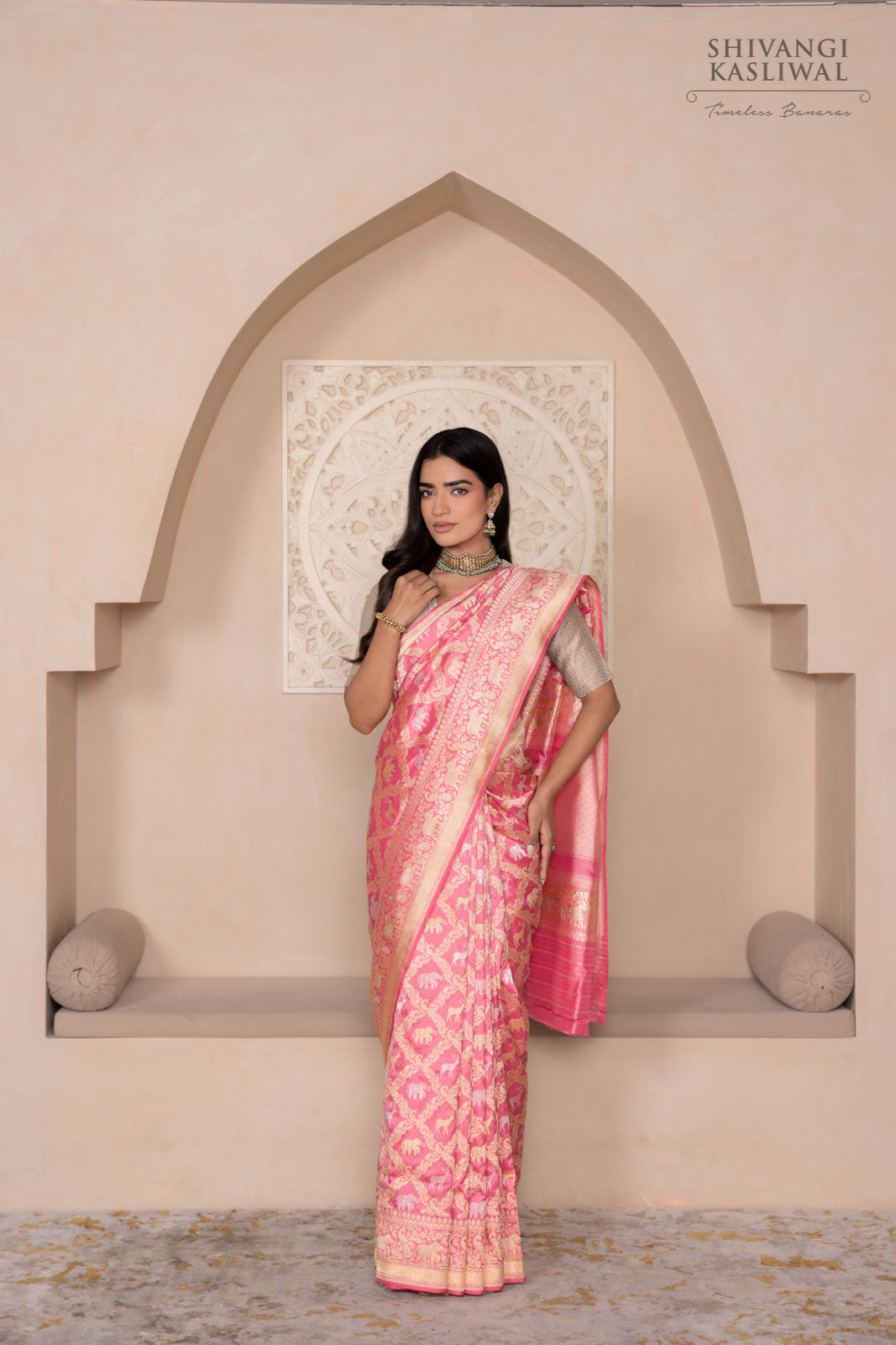 Pink Handwoven Banarasi Kadhua Silk Saree