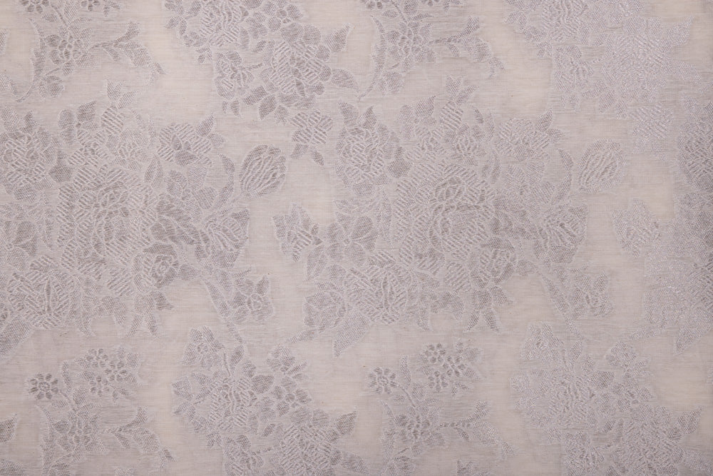 Off-White Handwoven Banarasi Cotton Fabric