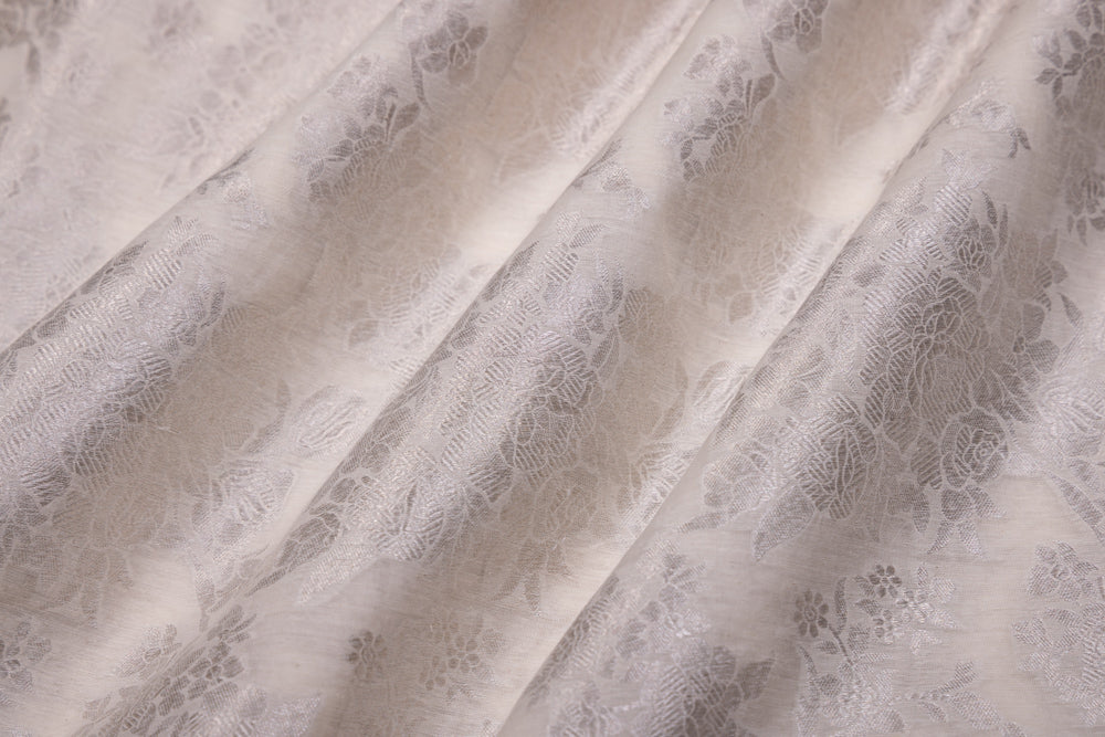 Off-White Handwoven Banarasi Cotton Fabric