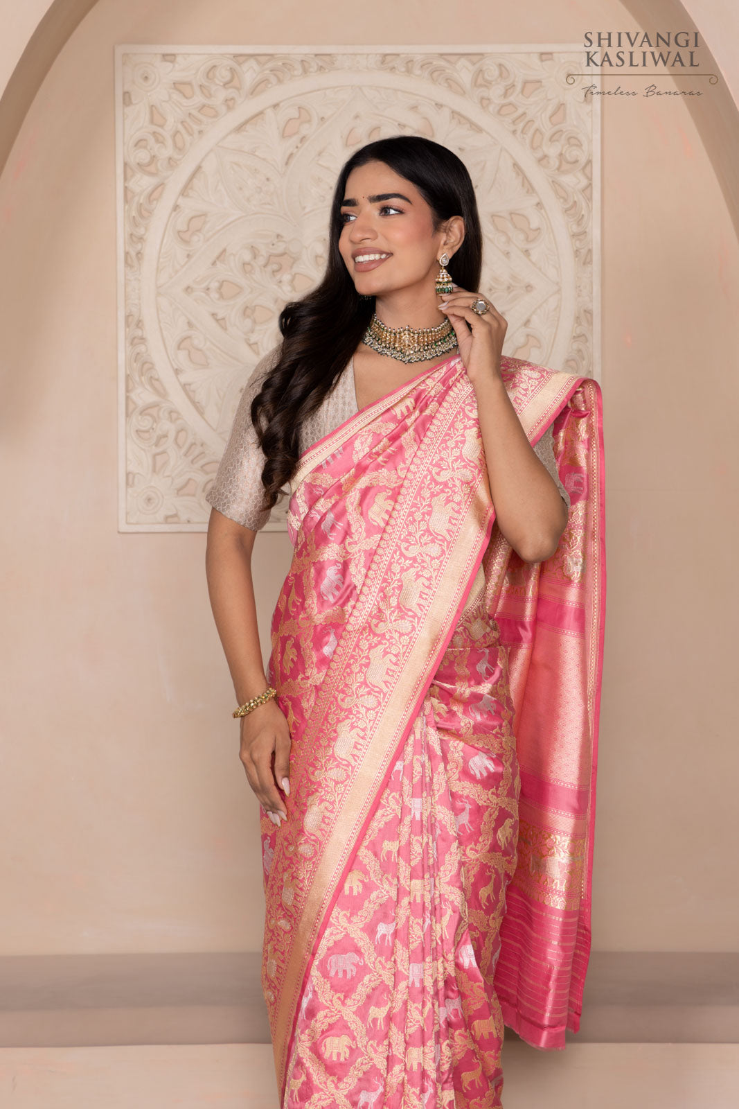 Pink Handwoven Banarasi Kadhua Silk Saree