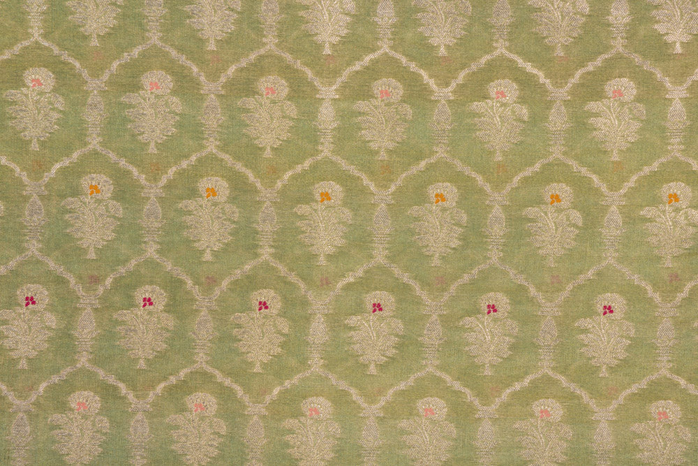 Pista Green Handwoven Banarasi Tissue Silk Fabric