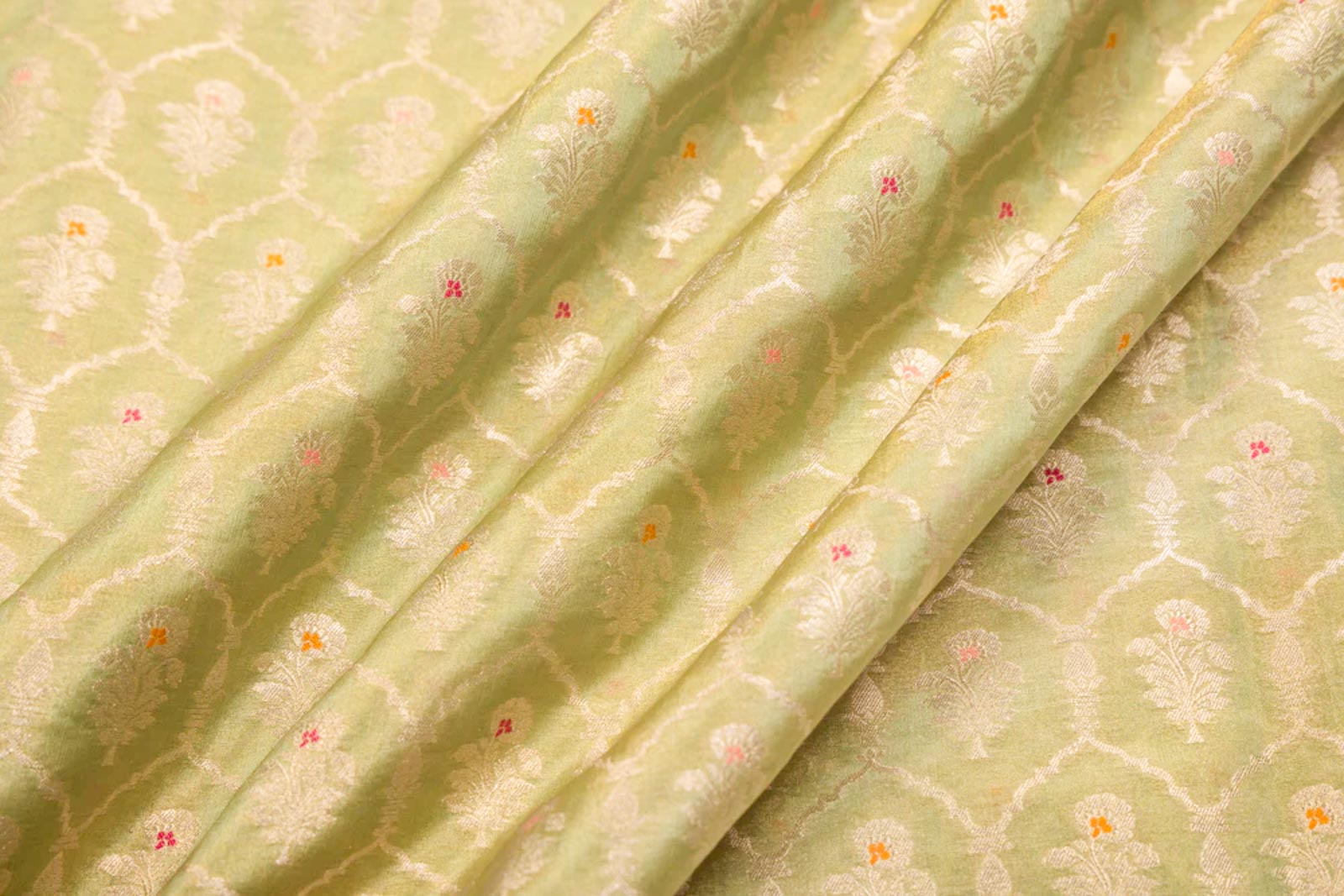 Pista Green Handwoven Banarasi Tissue Silk Fabric