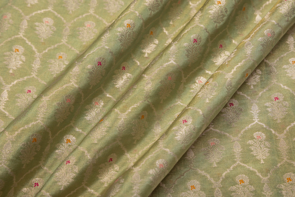 Pista Green Handwoven Banarasi Tissue Silk Fabric