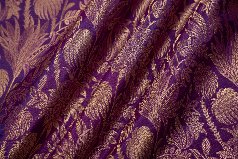 Purple Handwoven Banarasi Brocade Fabric