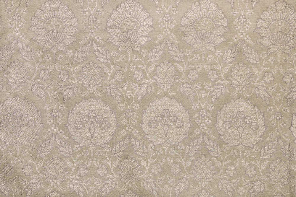 Beige Handwoven Banarasi Satin Tissue Fabric