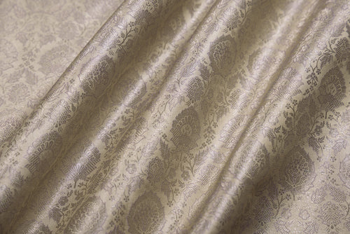 Beige Handwoven Banarasi Satin Tissue Fabric