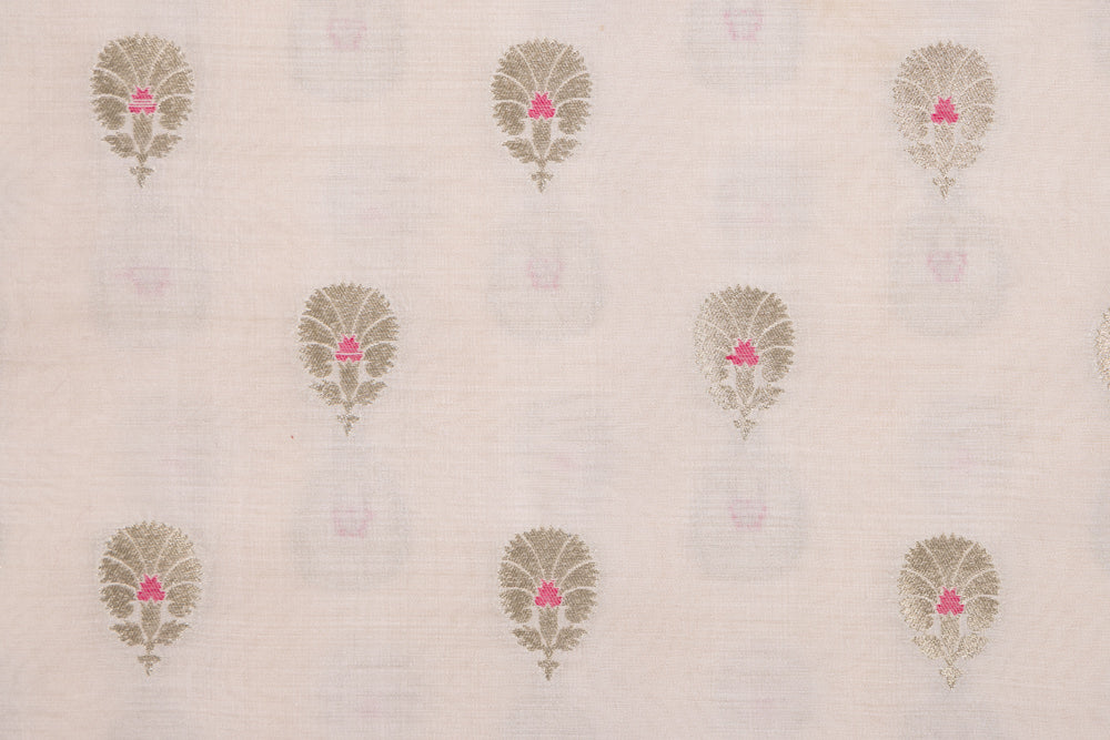 Off-White Handwoven Banarasi Chiniya Silk Fabric