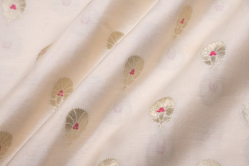 Off-White Handwoven Banarasi Chiniya Silk Fabric
