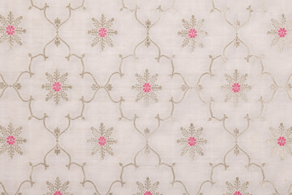 Off-White Handwoven Banarasi Chiniya Silk Fabric