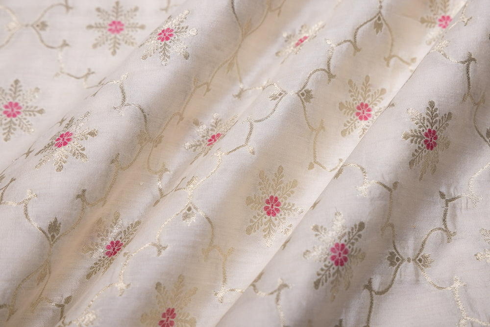 Off-White Handwoven Banarasi Chiniya Silk Fabric