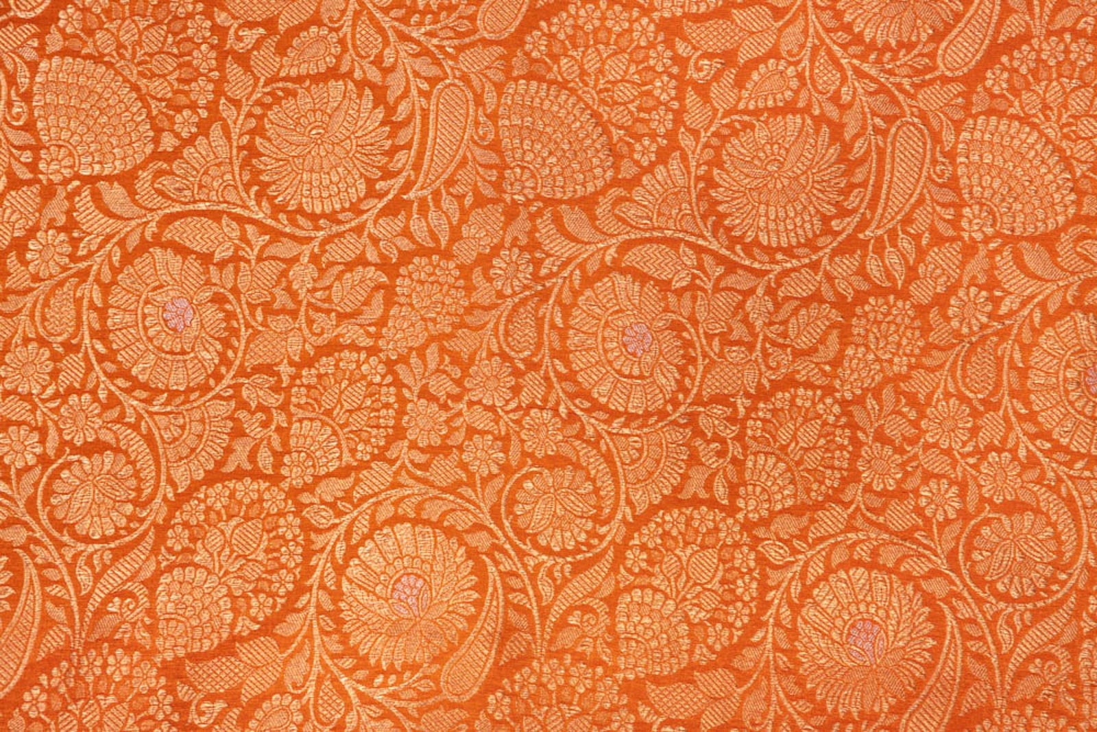 Orange Handwoven Banarasi Brocade Fabric