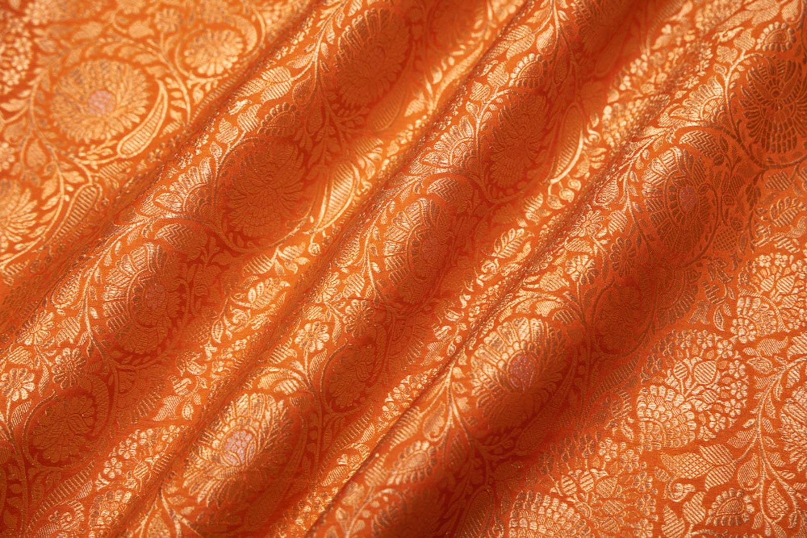 Orange Handwoven Banarasi Brocade Fabric
