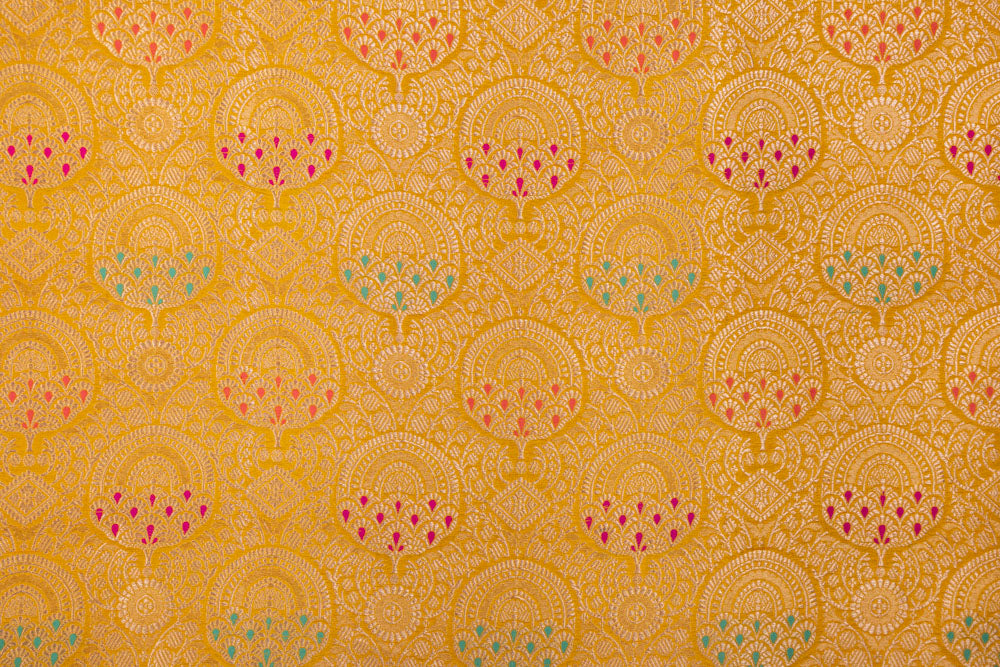 Yellow Handwoven Banarasi Brocade Fabric