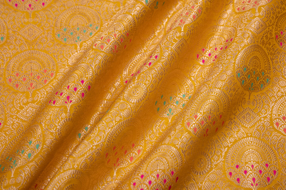 Yellow Handwoven Banarasi Brocade Fabric
