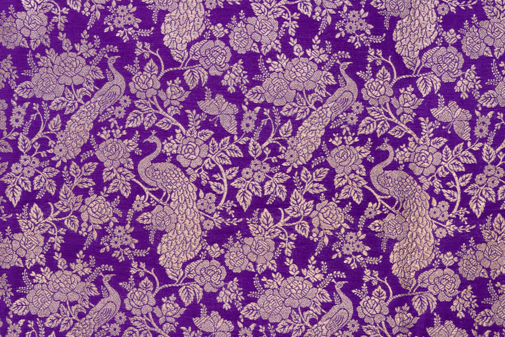 Purple Handwoven Banarasi Silk Fabric