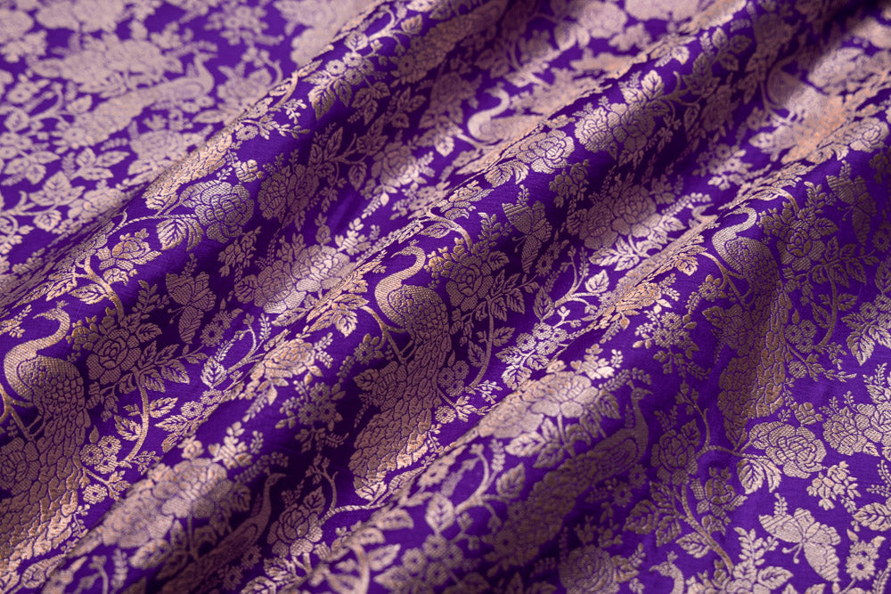 Purple Handwoven Banarasi Silk Fabric