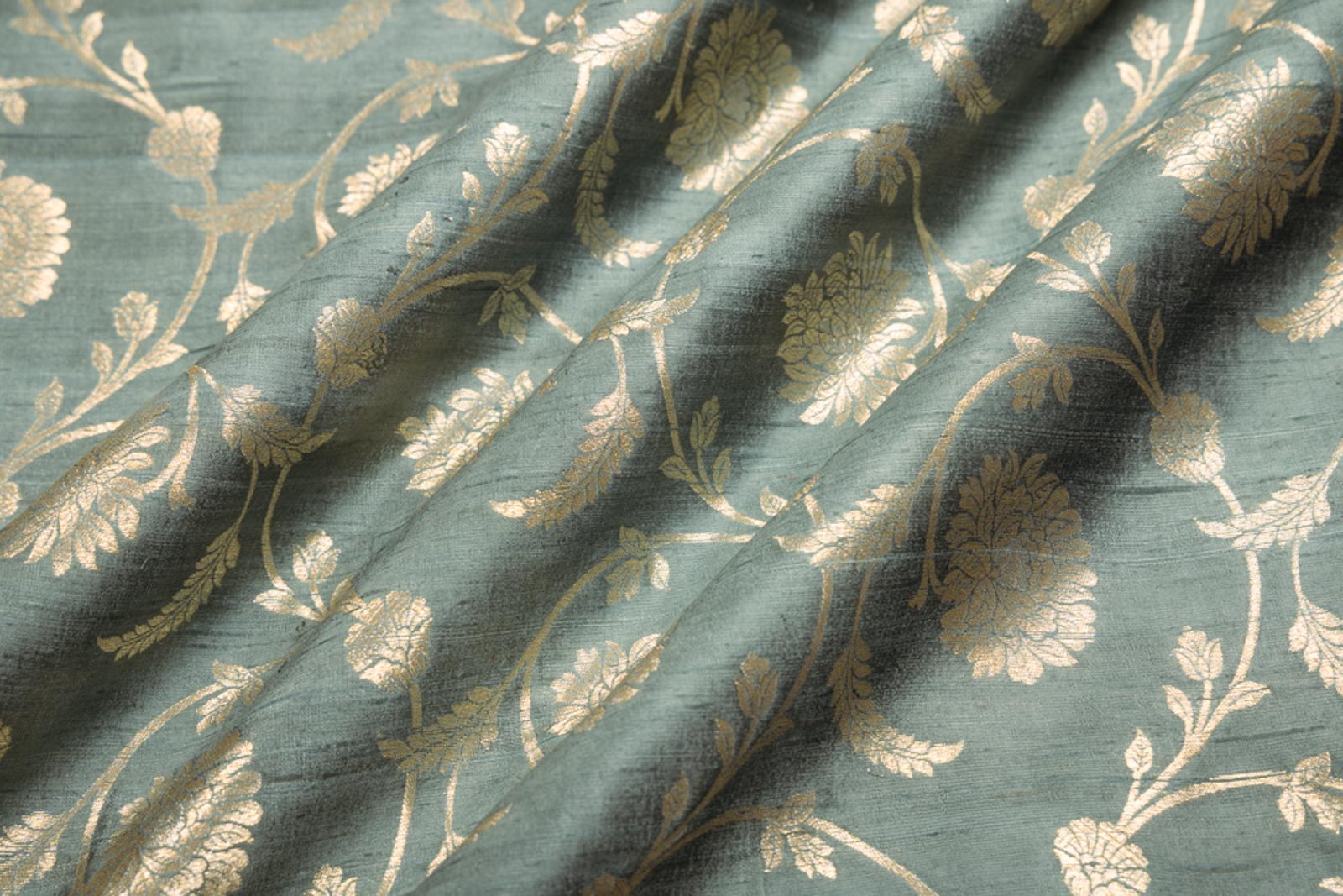 Grey Handwoven Banarasi Raw Silk Fabric
