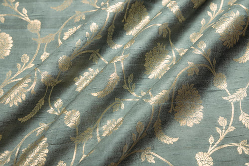 Grey Handwoven Banarasi Raw Silk Fabric