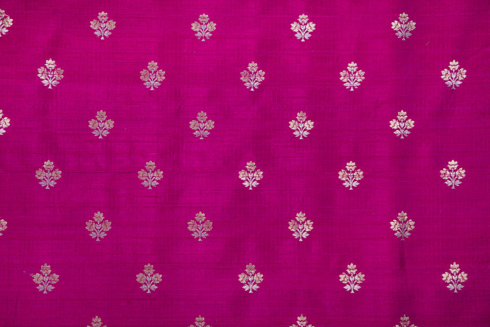 Magenta Pink Handwoven Banarasi Raw Silk Fabric