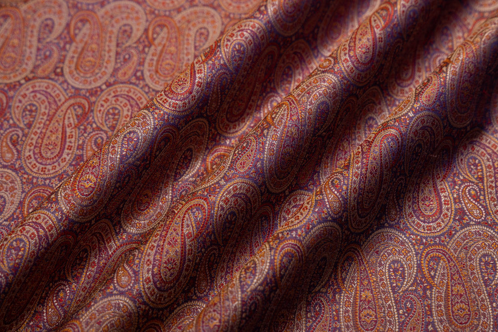 Navy Blue Handwoven Banarasi Tanchoi Silk Fabric