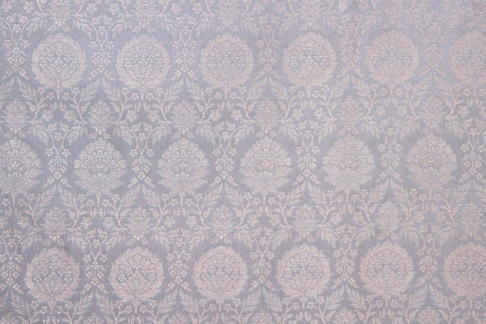 Grey Handwoven Banarasi Satin Tissue Fabric