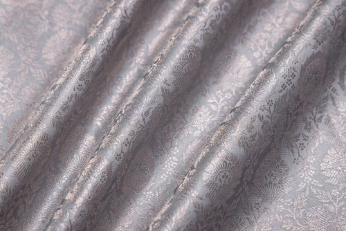 Grey Handwoven Banarasi Satin Tissue Fabric