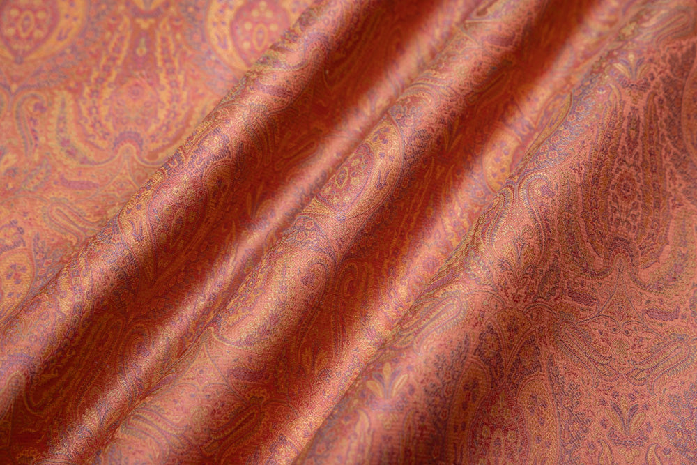 Peach Handwoven Banarasi Tanchoi Silk Fabric