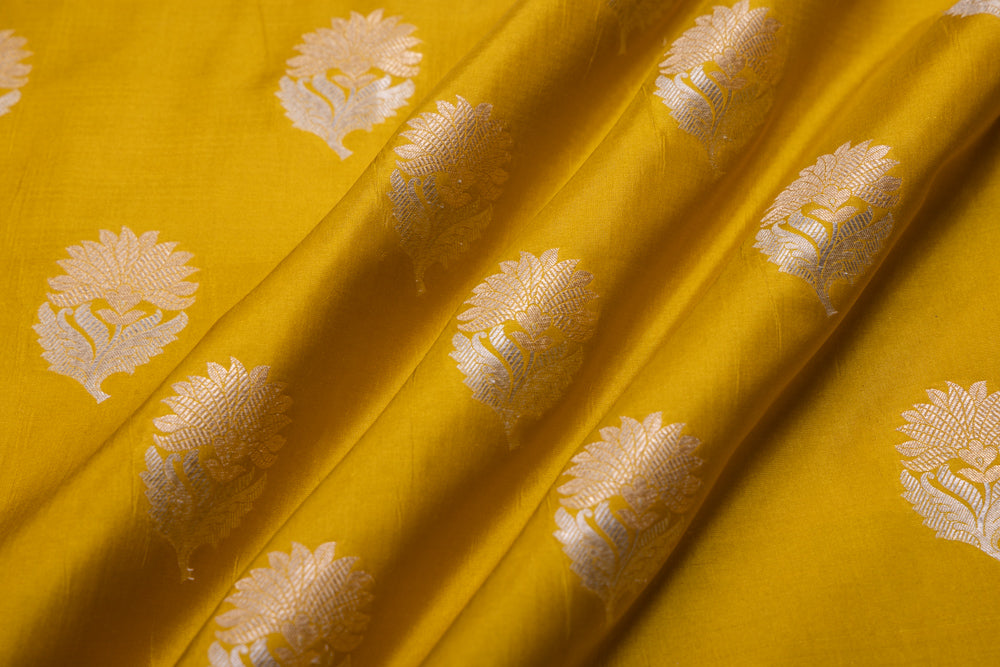 Mustard Yellow Handwoven Banarasi Silk Fabric