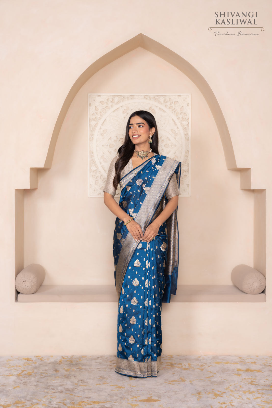 Blue Dual Tone Handwoven Banarasi Silk Saree
