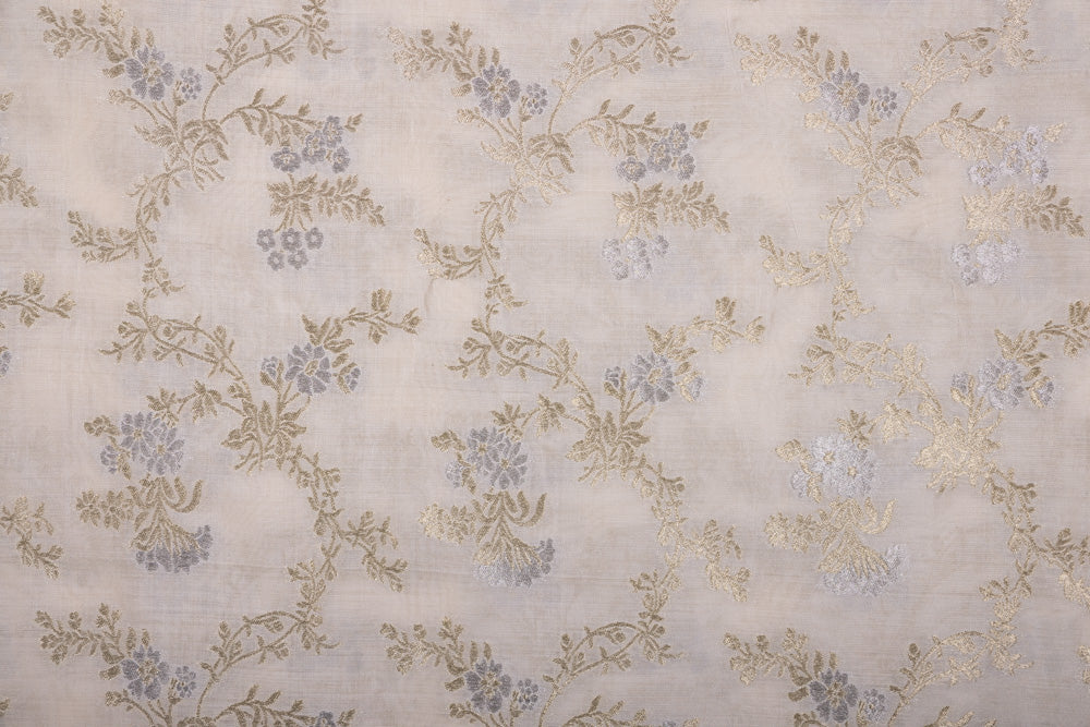 Off-White Handwoven Banarasi Chiniya Silk Fabric