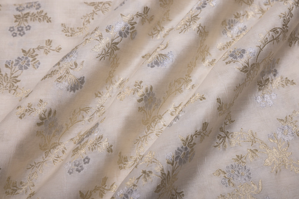 Off-White Handwoven Banarasi Chiniya Silk Fabric
