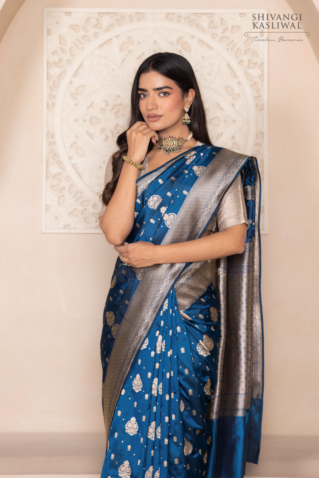Blue Dual Tone Handwoven Banarasi Silk Saree